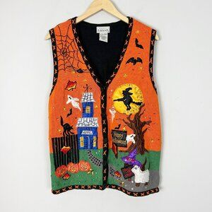 Vintage Basic Editions Halloween Sweater Vest Beaded Size XL Women's